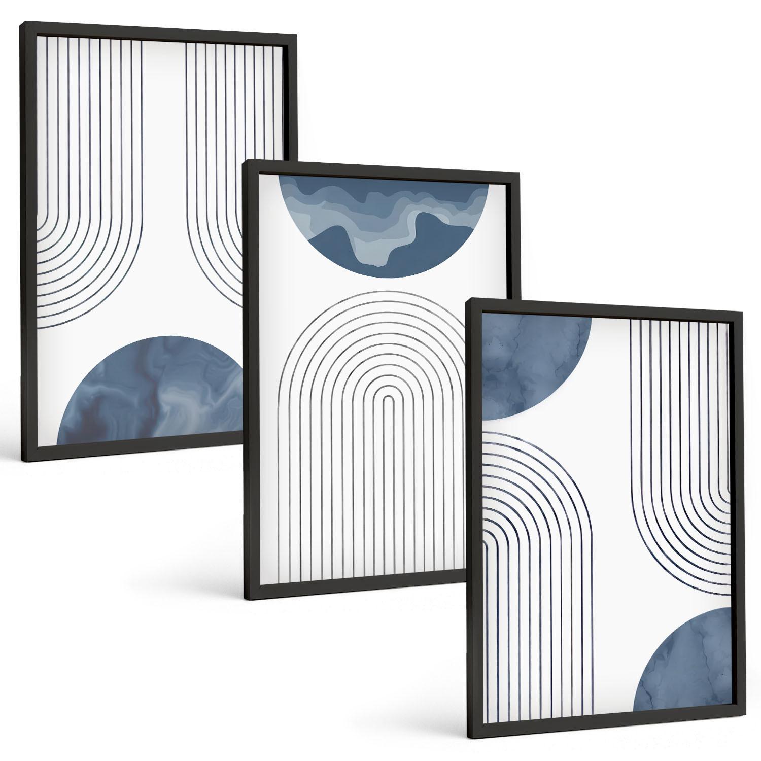 BILDER SET 3er Set - 40x60 cm Schwarzer Rahmen - Abstrakte blaue Muster - Schwarz, Kunststoff (40/60cm) - TULUP