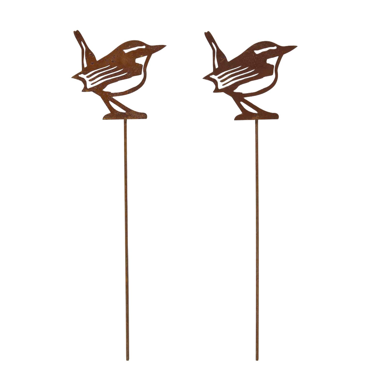 GARTENSTECKER Metall – Rostoptik Gartenfigur Zaunkönig 2er-Set - Braun, Metall (37cm) - Homescapes