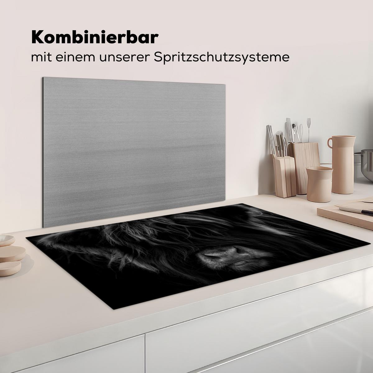 HERDABDECKPLATTE Schottischer Highlander - Kuh - Schwarz - Weiß - Tiere Induktionsschutz 91.2x52 cm - Schwarz, Kunststoff (91.2/52/0.2cm) - MuchoWow