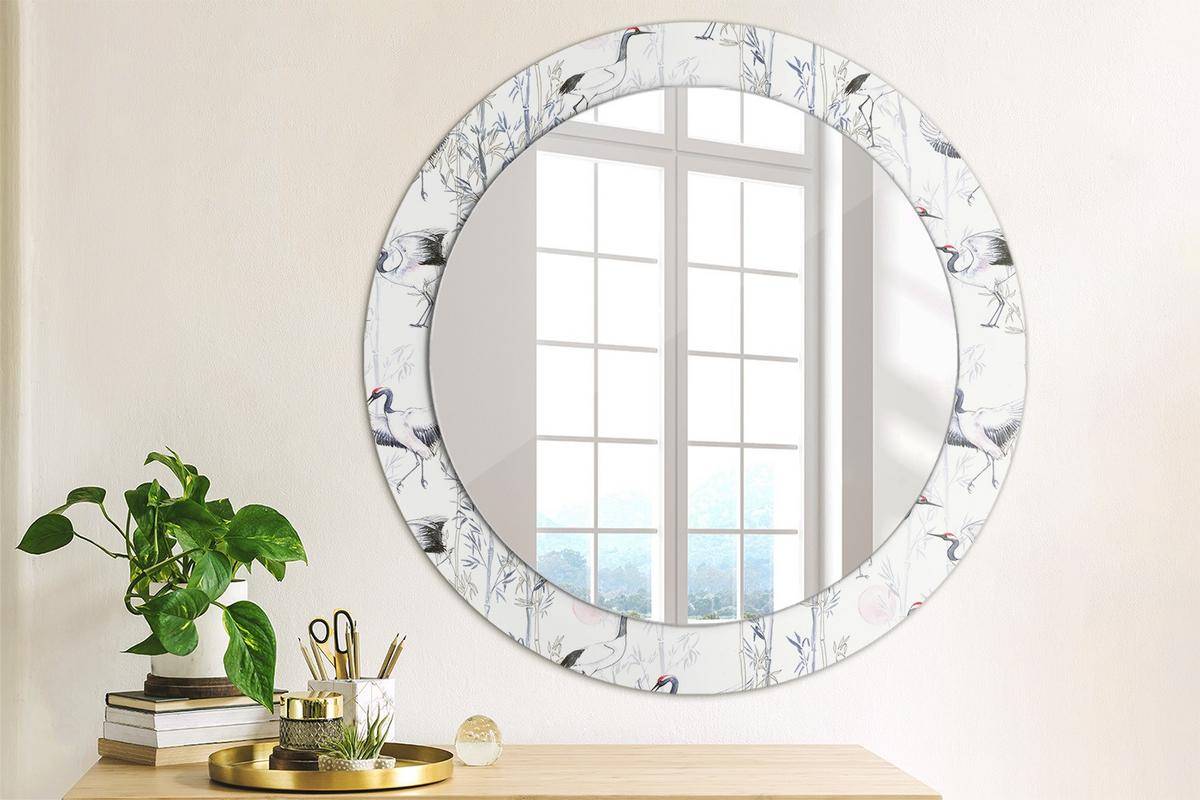 SPIEGEL Rund Ø 70 cm mit Aufdruck - Blau/Weiß, Glas (70/70/0.4cm) - Wallfluent