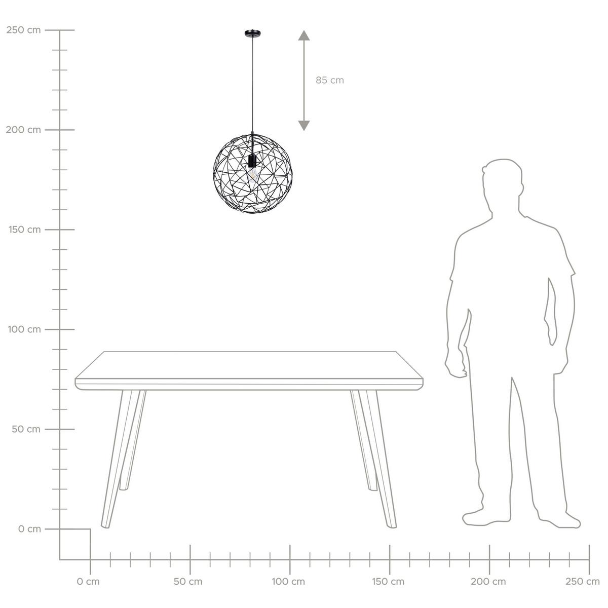 HÄNGELEUCHTE Lemme 40/40/131 cm - Schwarz, Metall (40/40/131cm) - Beliani