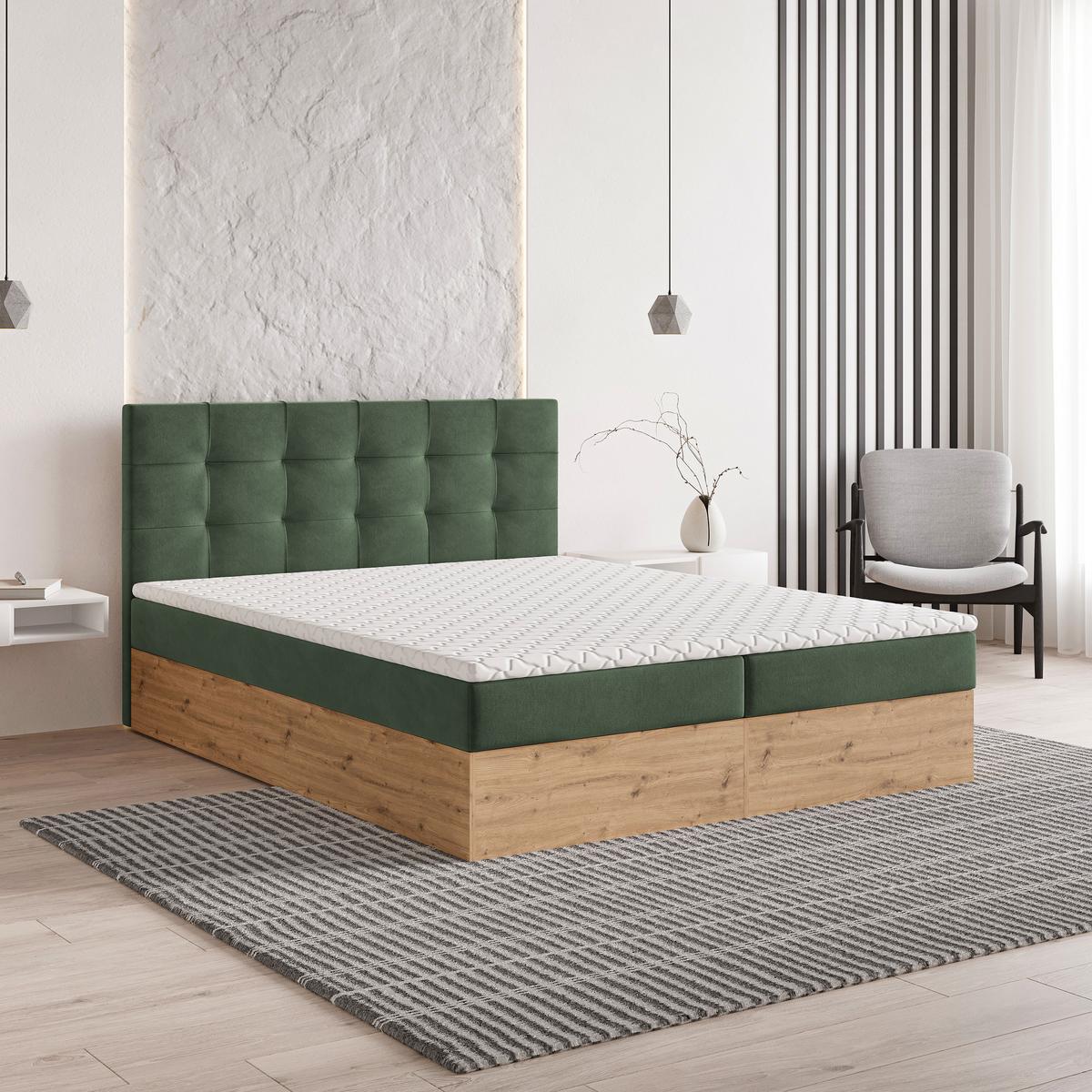 BOXBETT MOLVEN 140x200 cm mit Matratze und Topper - Grün - Grün, Holz (140/200cm) - MASSENO