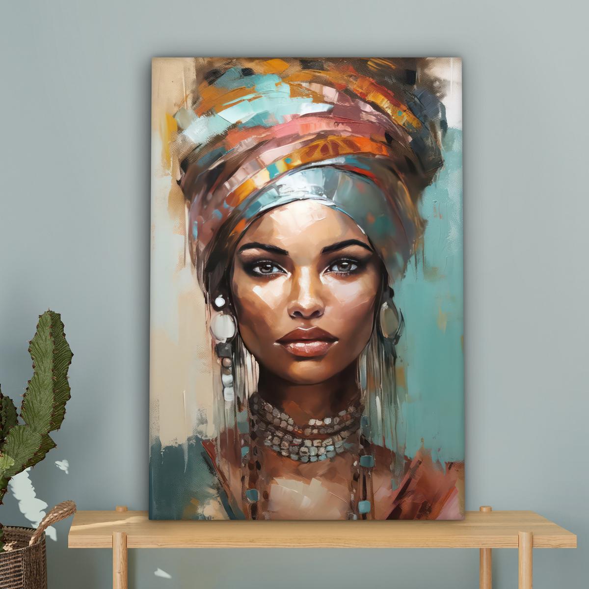 LEINWANDBILD Frau - Kunst - Schmuck - Porträt Wanddeko 40x60 cm - Blaugrau, Textil (40/60cm) - MuchoWow