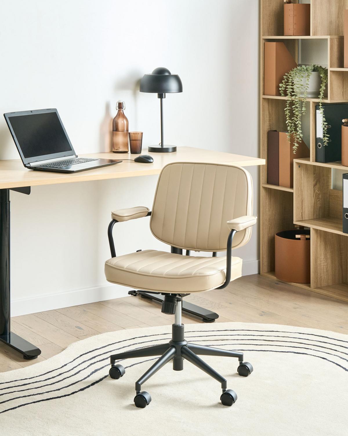 SCHREIBTISCHSTUHL Kunstleder Beige Berne - Beige, Kunststoff (60/80/60cm) - Beliani