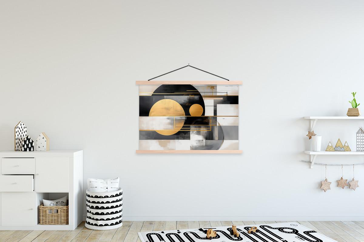 POSTER MIT MAGNETLEISTEN Abstrakt - Gold - Silber - Formen - Ästhetisch - Modern Magnetleiste 120x80 cm - Goldfarben, Textil (120/80/0.15cm) - MuchoWow
