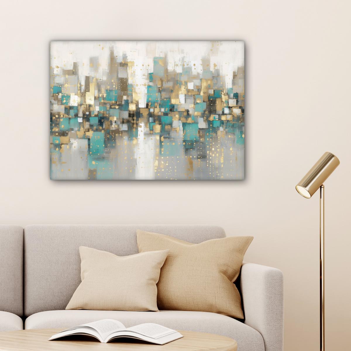 LEINWANDBILD Abstrakt - Blöcke - Gold - Skyline Wandbilder 80x60 cm - Beige, Textil (80/60cm) - MuchoWow
