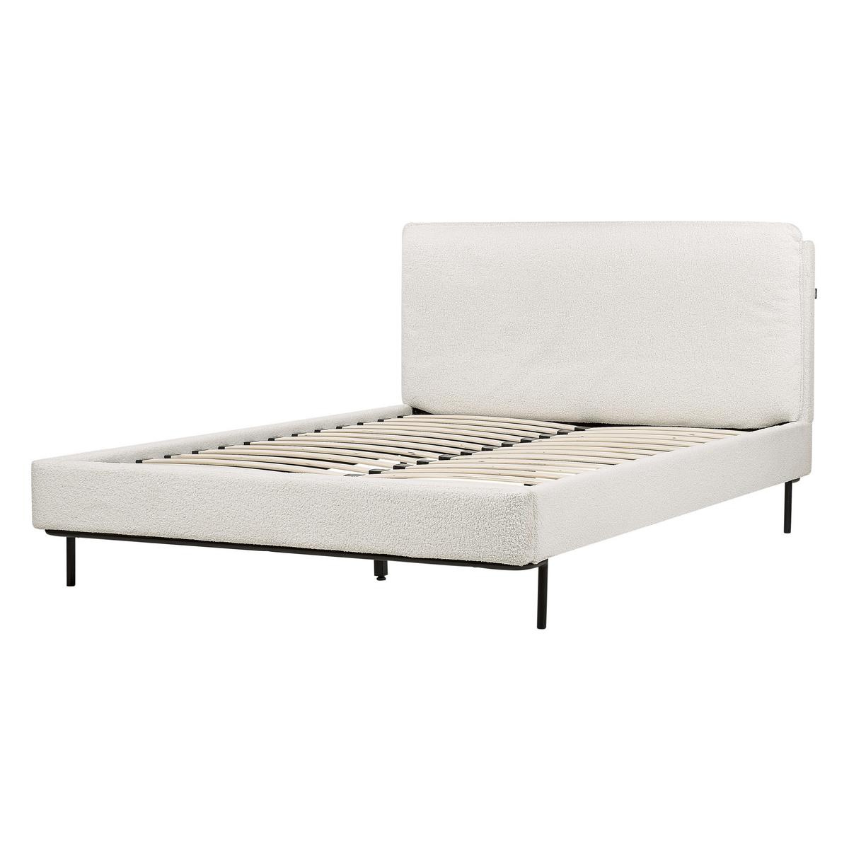 BETT mit Lattenrost 140/200 Bouclé Cremeweiß Corio - Creme, Textil (140/200cm) - Beliani