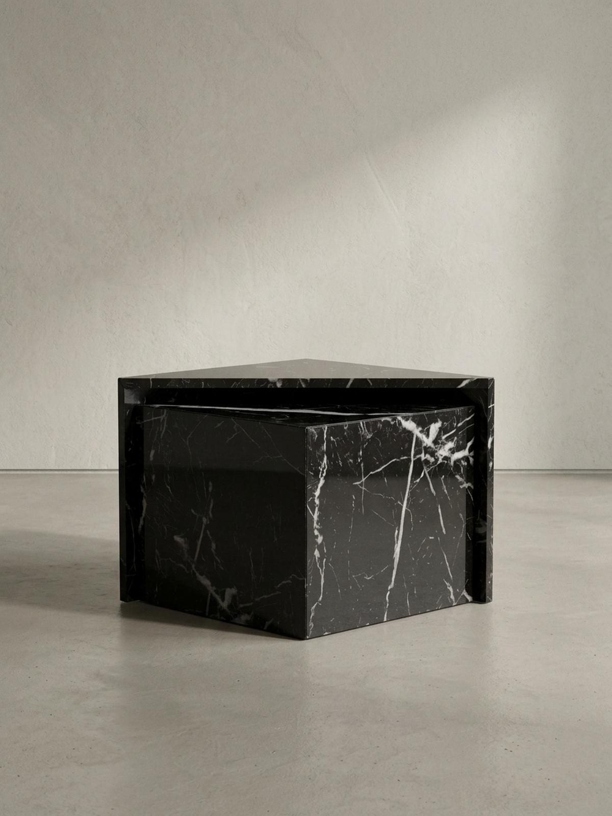COUCHTISCH 2er Set Hochglanz Marmoroptik Verschachtelbar MONOBLOC, Schwarz 50x50x42 cm - Schwarz, Holzwerkstoff (50/50/42cm) - KADIMA DESIGN