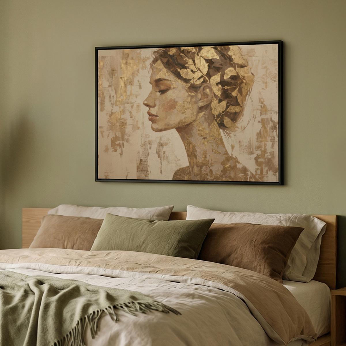 LEINWAND Bilder mit Rahmen - Frau - Gold - Abstrakt - Textur - 100x70 - Goldfarben, Textil (100/70cm) - MuchoWow