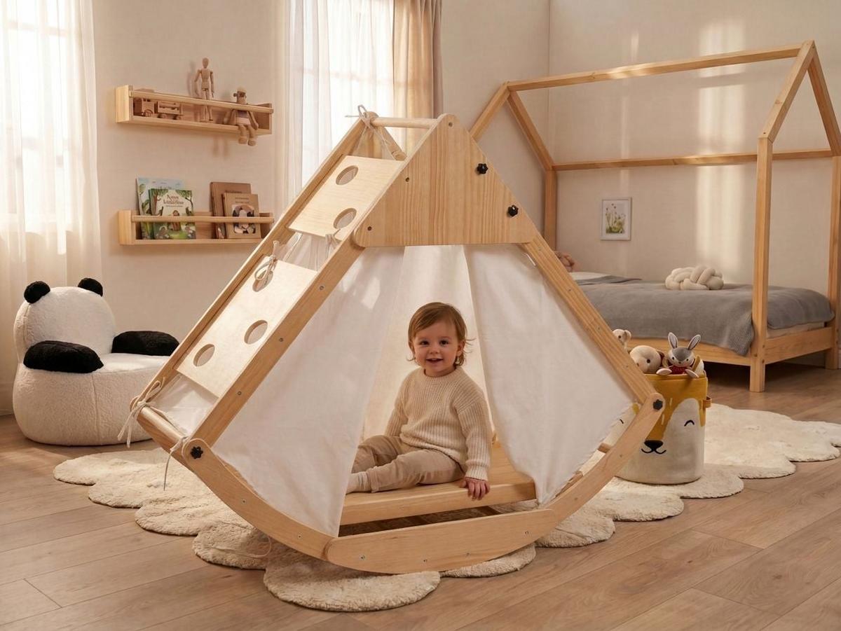KLETTERBOGEN multifunktional Kiefernholz Hellbraun Calala - Hellbraun, Holz (140/119/48cm) - Beliani