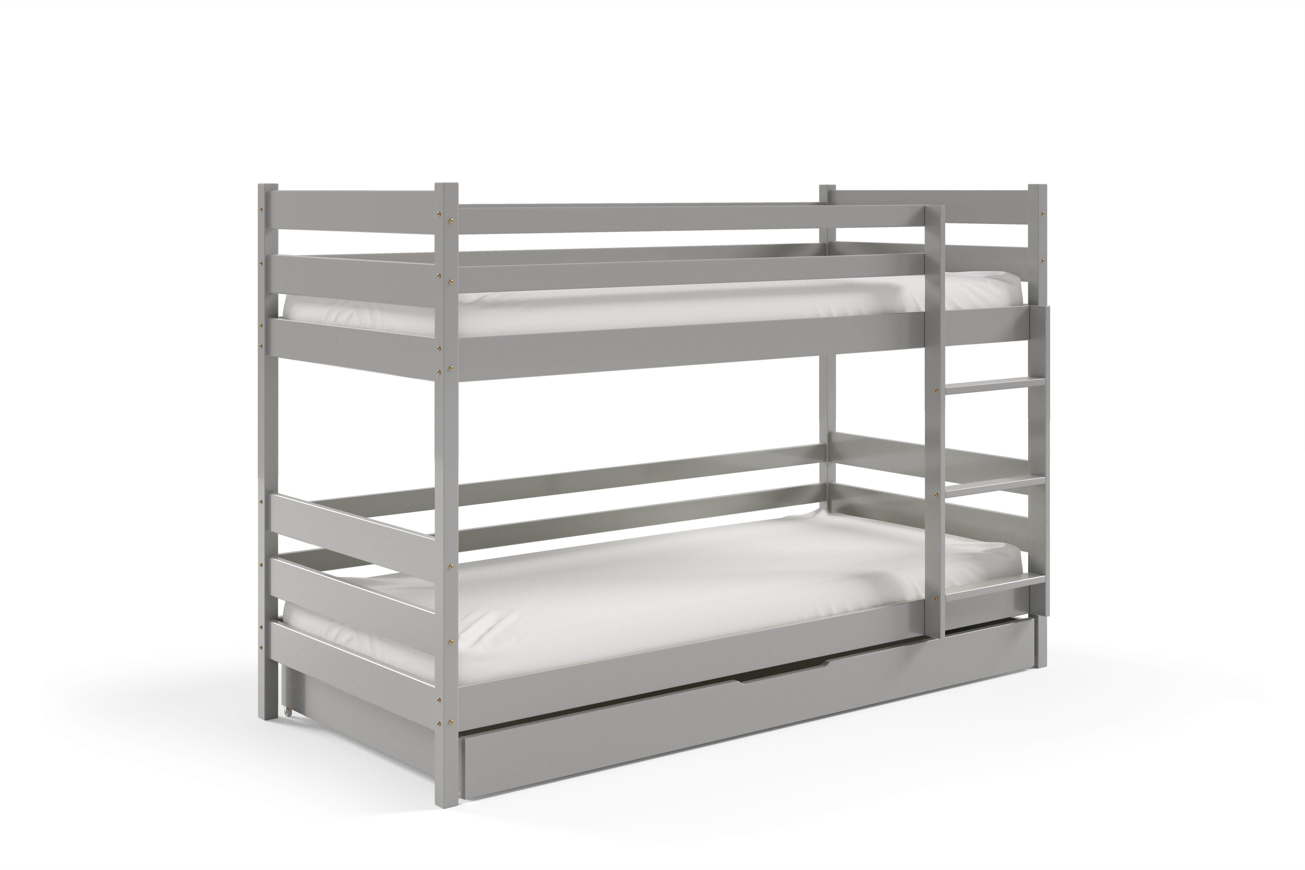 ETAGENBETT SIMBA mit Bettkasten 80x190 cm Hellgrau - Hellgrau, Holz (80/190cm) - MASSENO