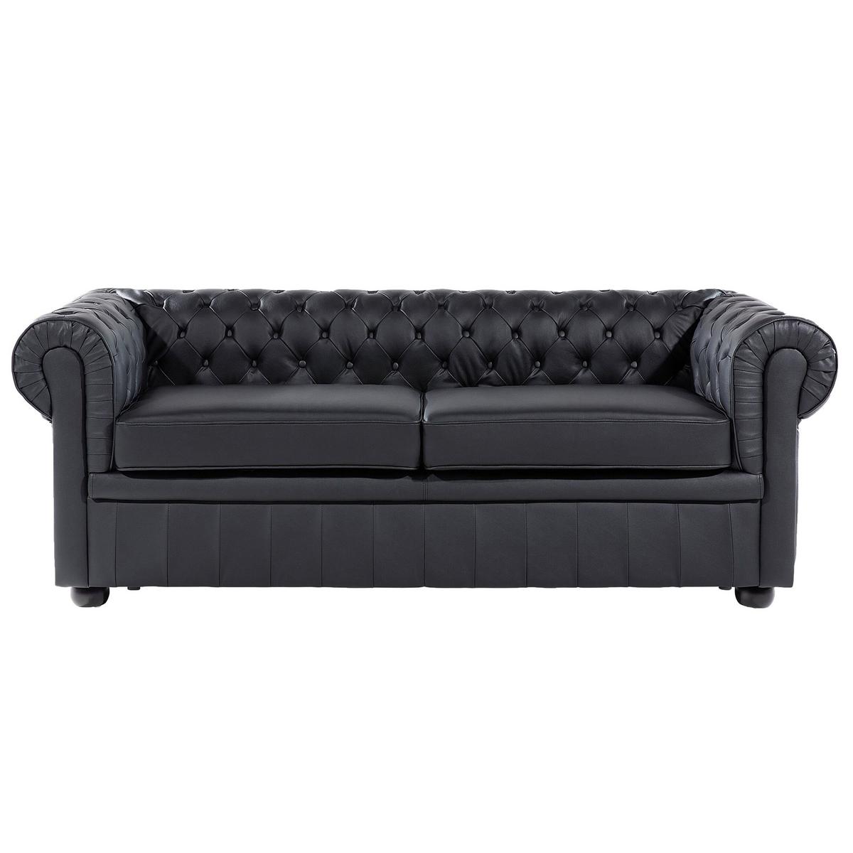 SOFA-SET 4-Sitzer Echtleder Schwarz Chesterfield - Schwarz/Braun, Fell (195/70/90cm) - Beliani