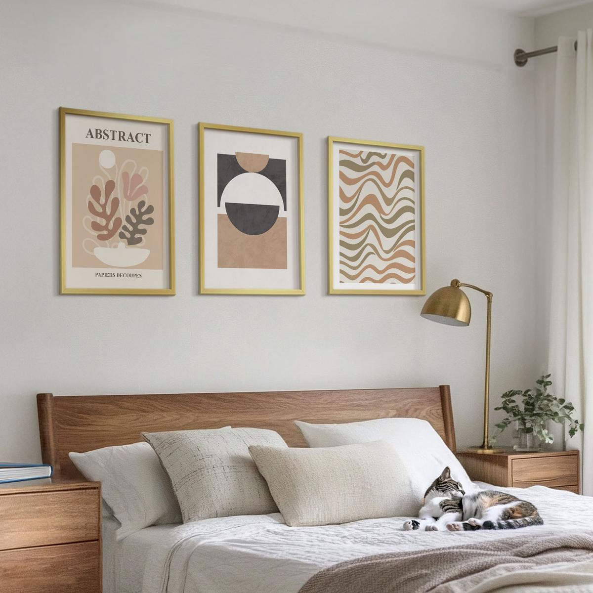 BILDER SET 3er Set - 40x60 cm Goldrahmen - Abstrakte Formenmuster - Goldfarben, Kunststoff (40/60cm) - TULUP