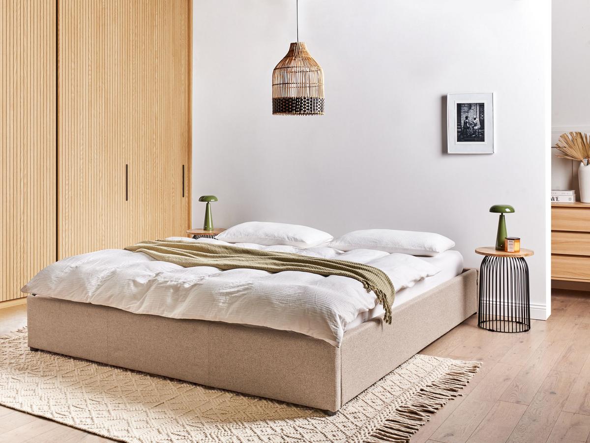 POLSTERBETT 180/200cm Beige Dinan - Beige, Holz/Textil (180/200cm) - Beliani