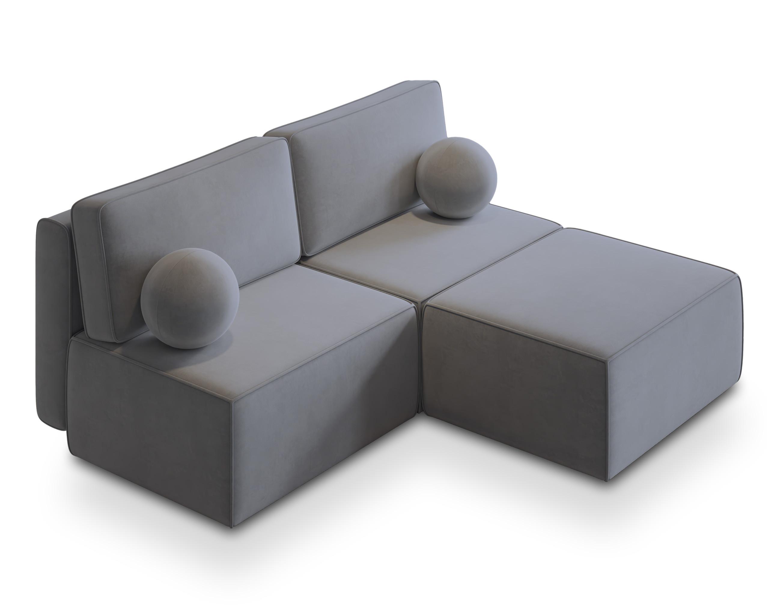 ECKSOFA VARNA M Grau Velours-Stoff mit Schlaffunktion - Grau, Holz/Kunststoff (196/158cm) - MASSENO