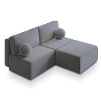 ECKSOFA VARNA M Grau Velours-Stoff mit Schlaffunktion - Grau, Holz/Kunststoff (196/158cm) - MASSENO