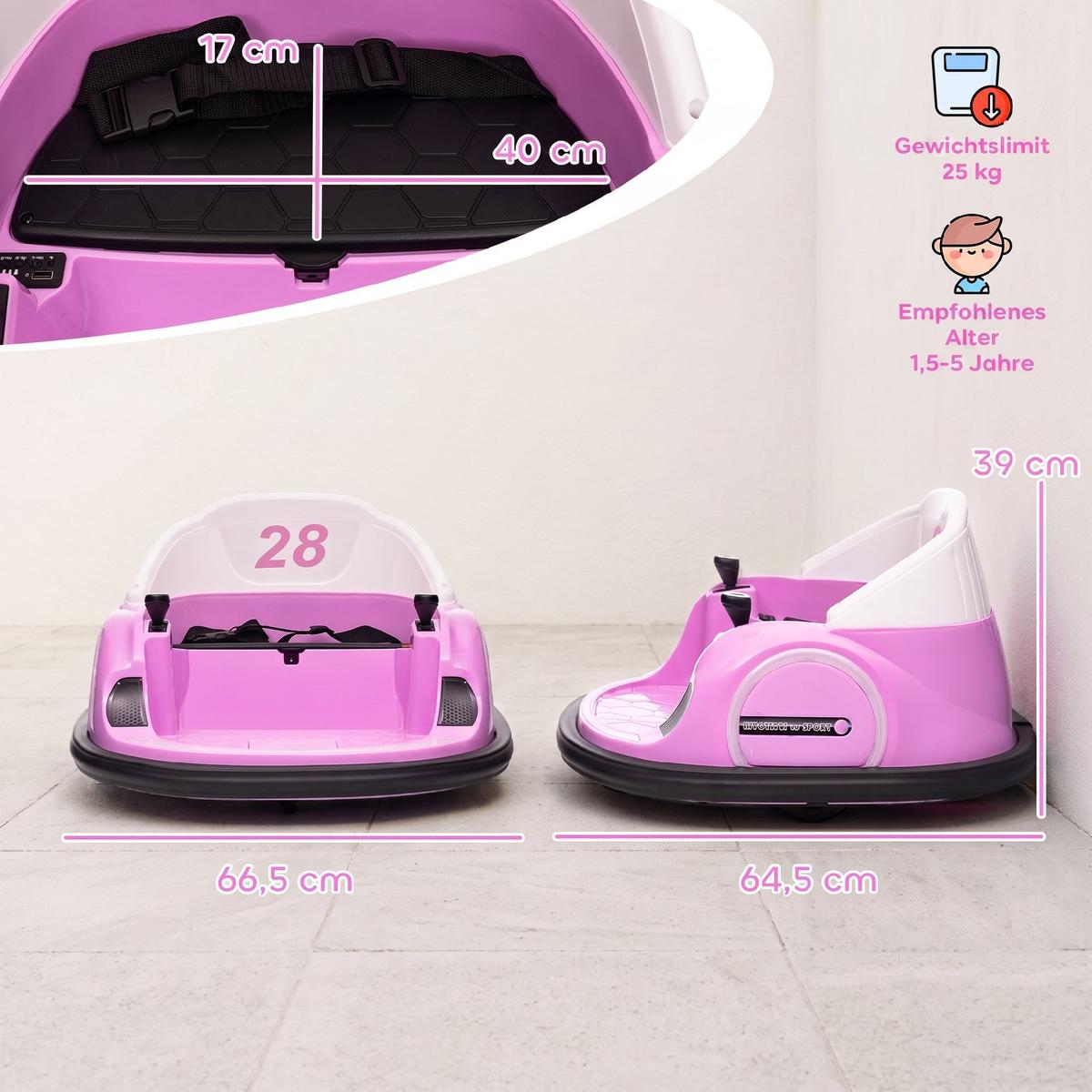 12V Kinder Autoscooter mit 2,4 G Fernbedienung, Elektro Bumper mit Musik - Rosa, Kunststoff (66.5/64.5/39cm) - AIYAPLAY