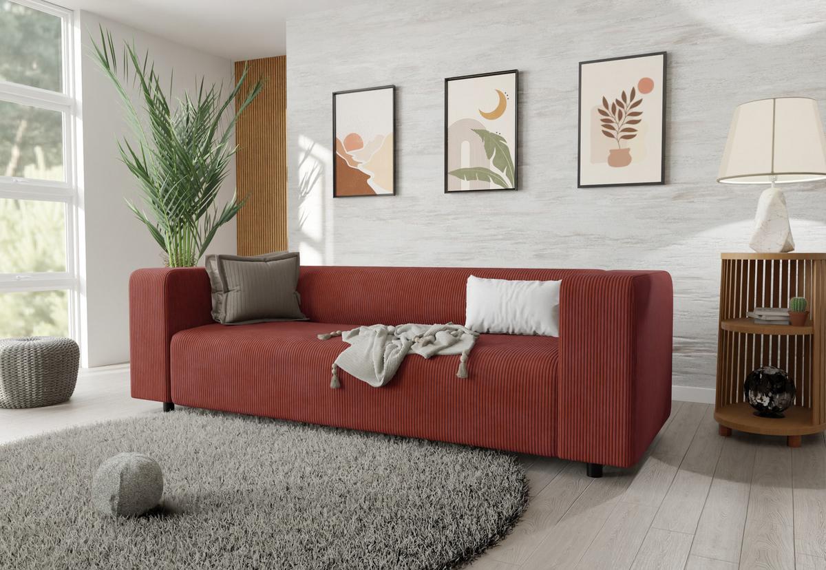 SITZGARNITUR 3+2 Tove Terrakotta Cord - Terracotta/Schwarz, Holz/Kunststoff (175/65/80cm) - S-Style Möbel