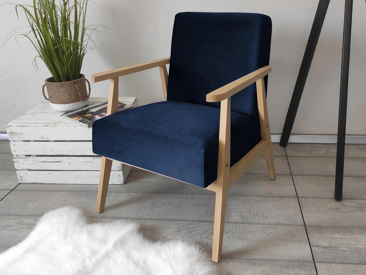 SESSEL Retro - Blau/Naturfarben, Holz/Textil (59/76/67cm) - MIRJAN24