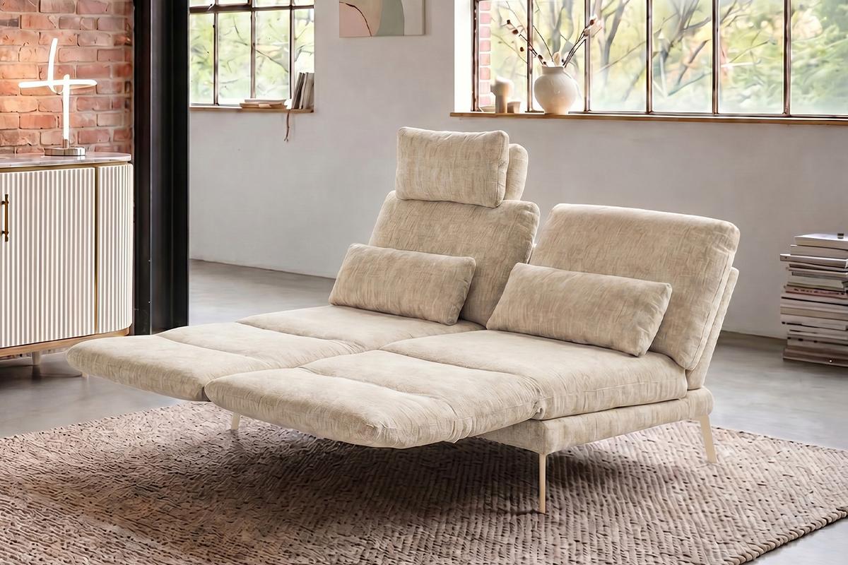 SOFA HOLLY Weiß Flachgewebe - Weiß/Braun, Textil/Metall (176/90/92cm) - KAWOLA