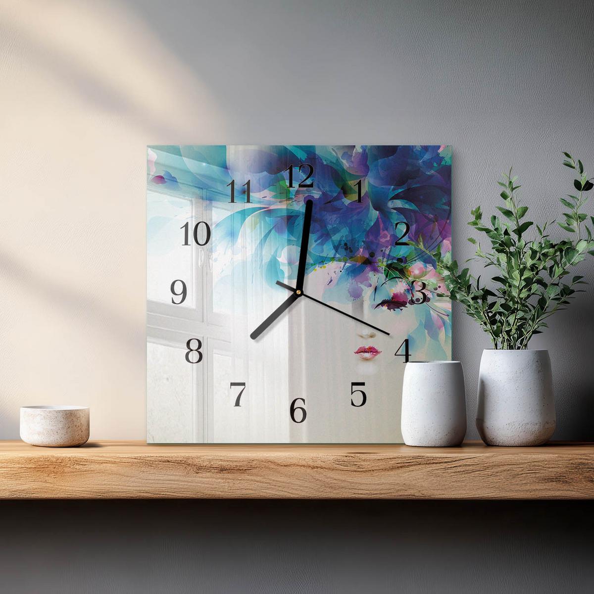 WANDUHR aus Glas 30x30 cm - Abstraktion - Blau, Glas (30/30/0.4cm) - TULUP