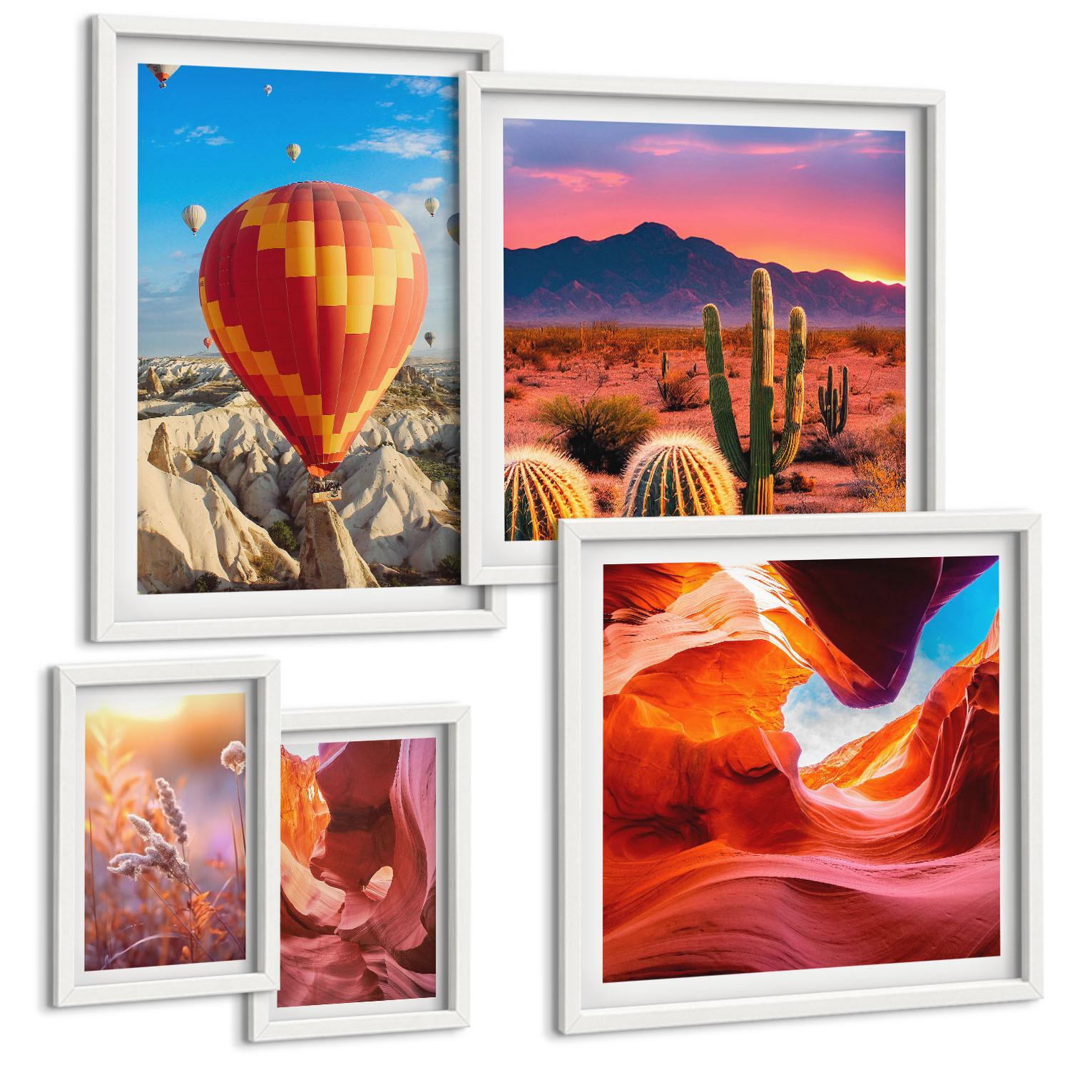 BILDER SET 5er Set - 50x50 cm & 20x30 cm & 40x60 cm Weißer Rahmen - Landschaften von Wüstenschluchten - Weiß, Kunststoff (40/60cm) - TULUP