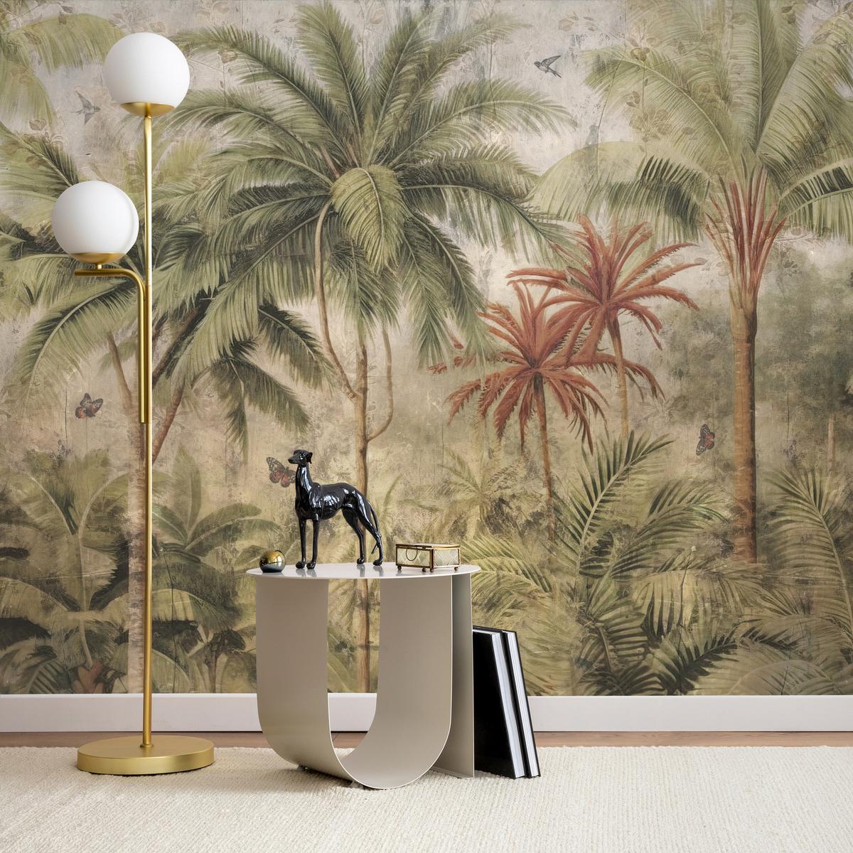 FOTOTAPETE Dschungel Tropische Pflanzen Beton Vintage 450x315 - Beige/Orange, Papier (450/315cm) - Muralo
