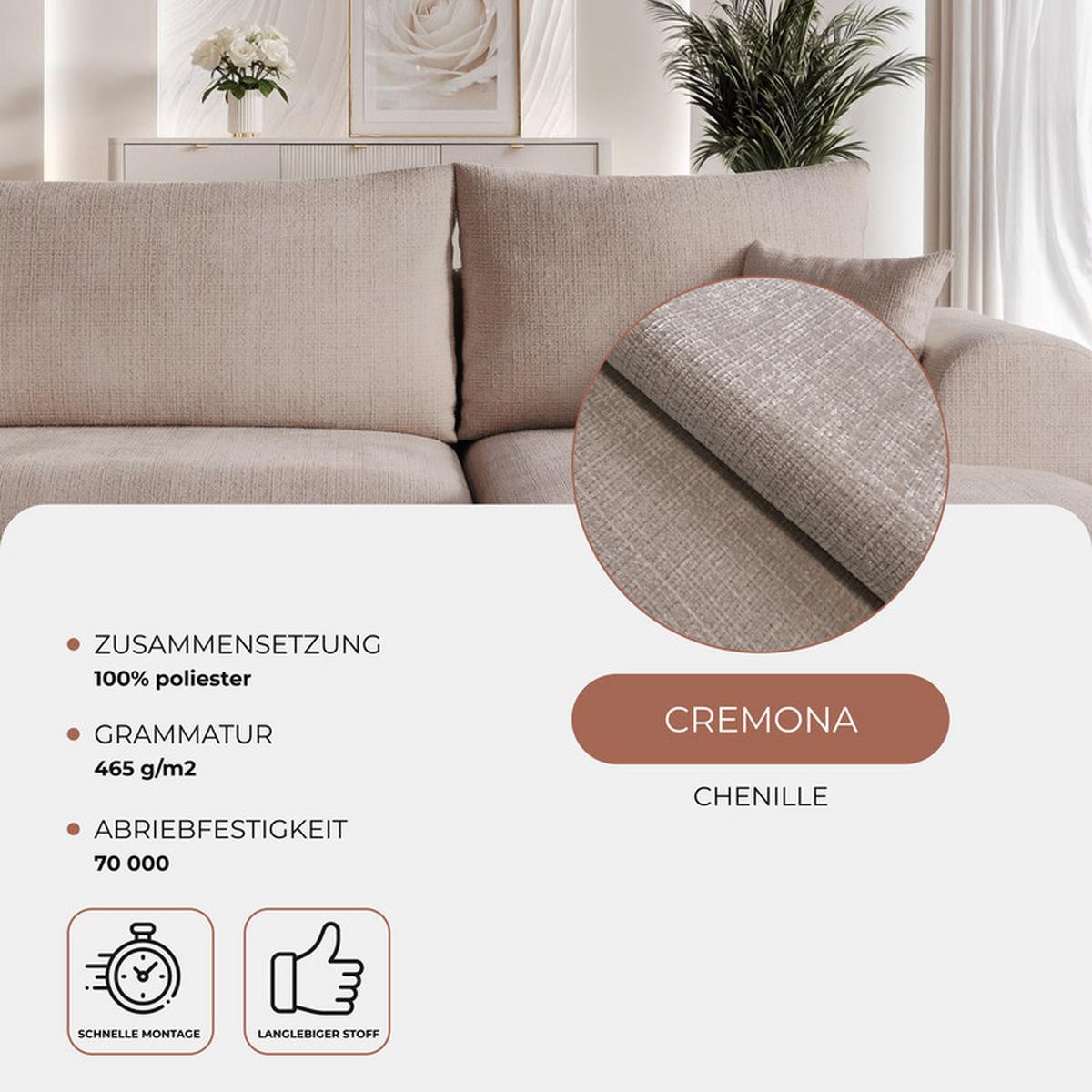 ECKSOFA BLOOM Links mit Schlaffunktion und Bettkasten Grau - Grau, Kunststoff/Textil (263/150cm) - Idohome