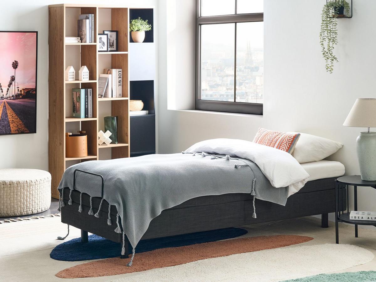 BETT verstellbar ohne Kopfteil Stoff 80/200 cm Dunkelgrau Duke - Dunkelgrau, Textil (80/200cm) - Beliani