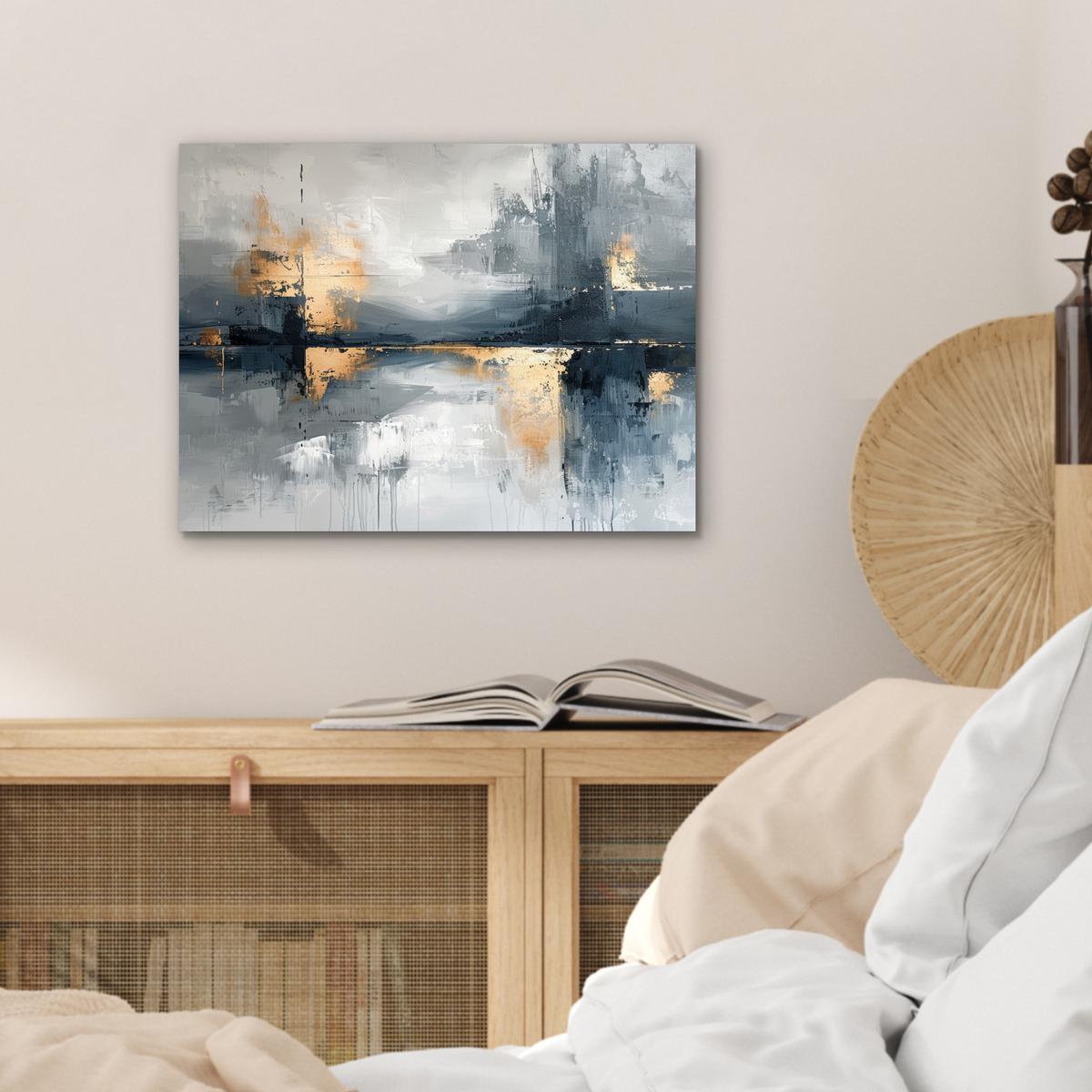METALLBILD Kunst - Grau - Gold - Abstrakt 40x30 cm - Dunkelgrau, Metall (40/30cm) - MuchoWow