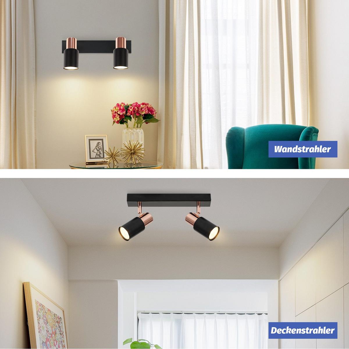 DECKENSTRAHLER Albstadt 2-flammig 28/5.5/15.5 cm - Schwarz, Metall (28/5.5/15.5cm) - Nettlife