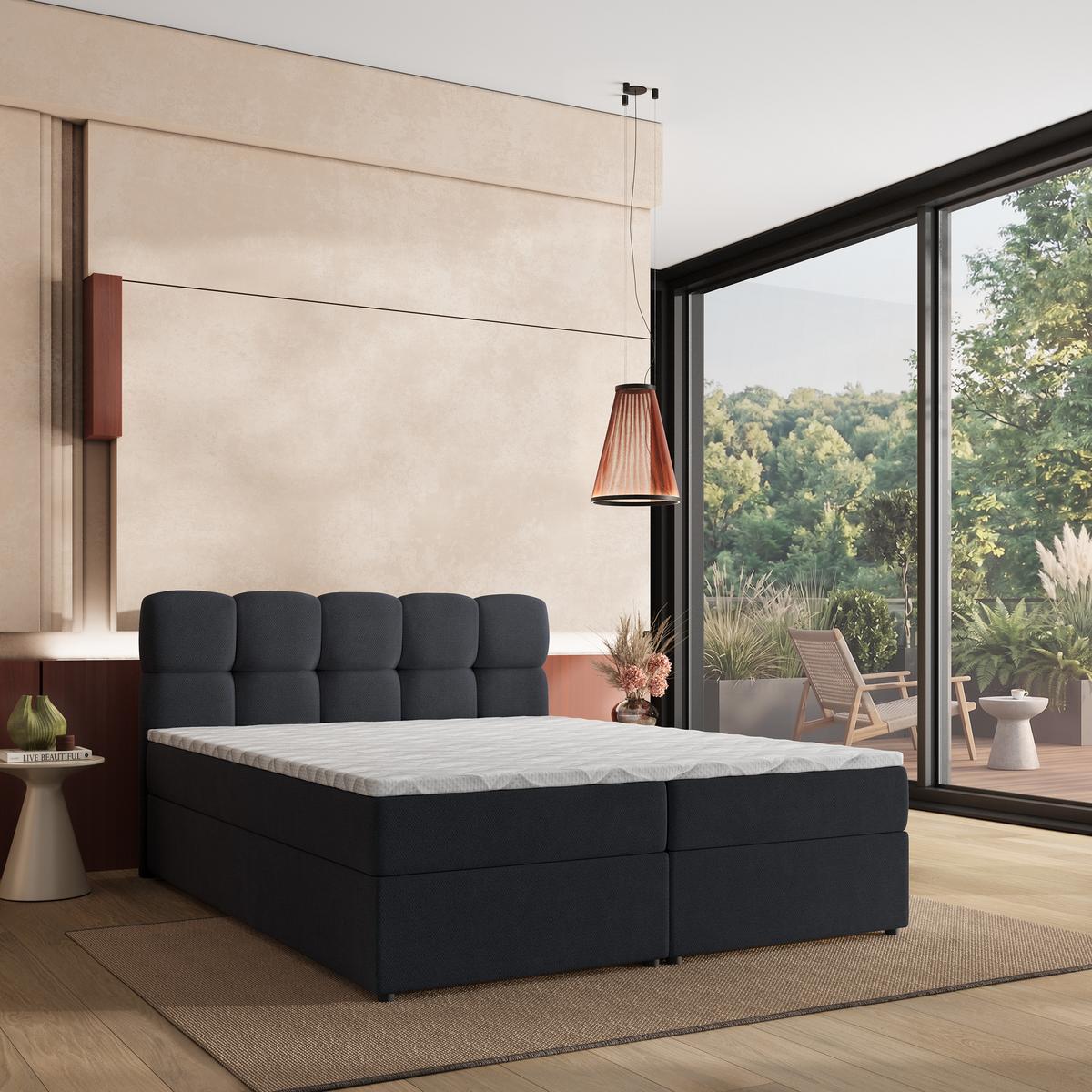 BOXBETT MERU 140x200 cm mit Matratze und Topper - Schwarz - Schwarz, Holz (140/200cm) - MASSENO