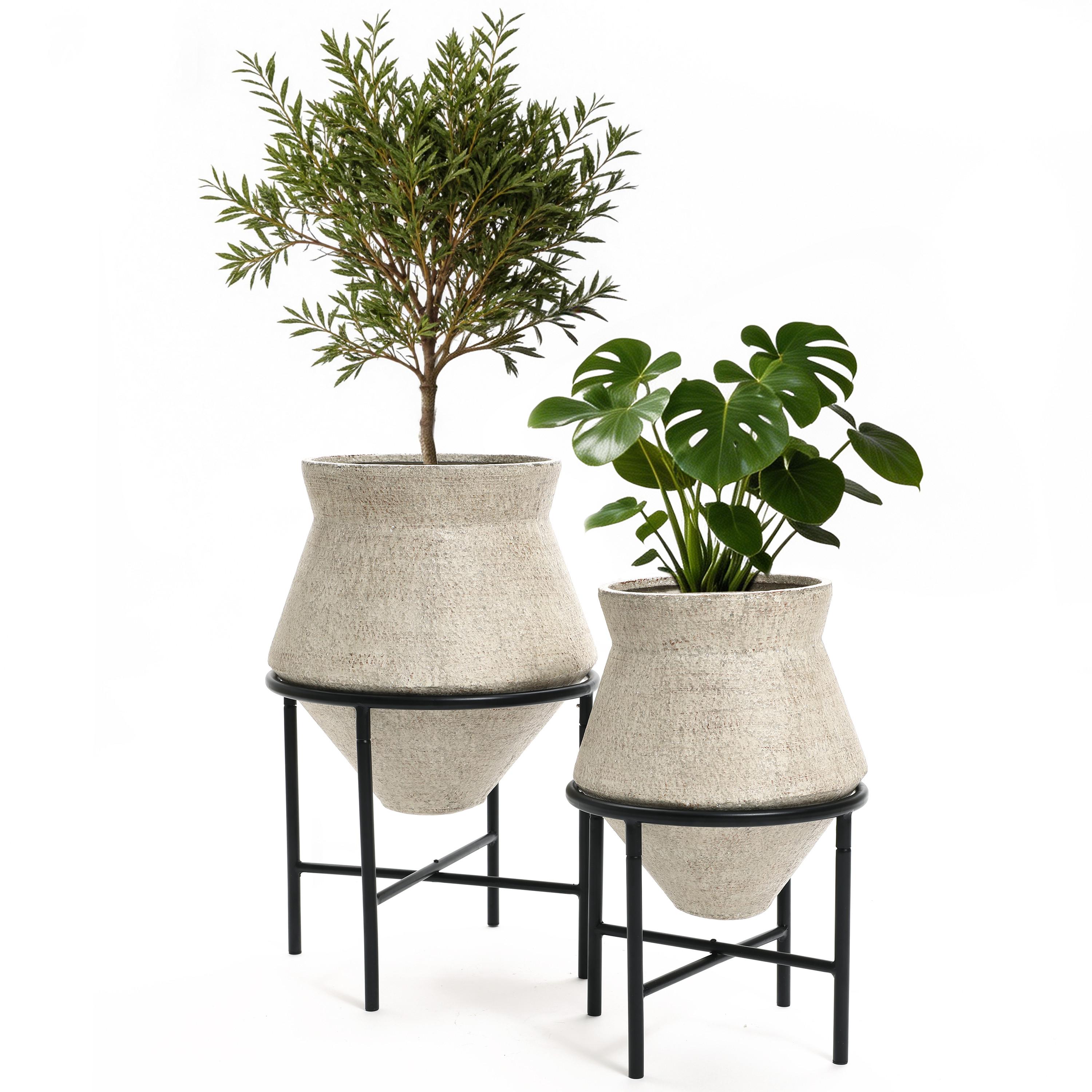 BLUMENTOPF Set 2er aus Eisen, Durchmesser 31& 25cm Für Innenbereich - Beige, Metall (40/62/40cm) - Hometopia