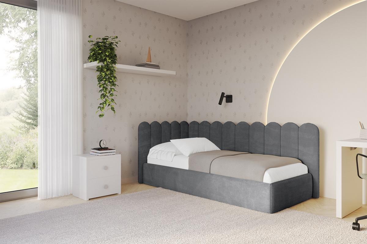 EINZELLBETT Jugendbett mit Bettkasten, Rechts - ARTY 80x200 Dunkelgrau - Schieferfarben, Holzwerkstoff/Textil (80/200cm) - ALTDECOR