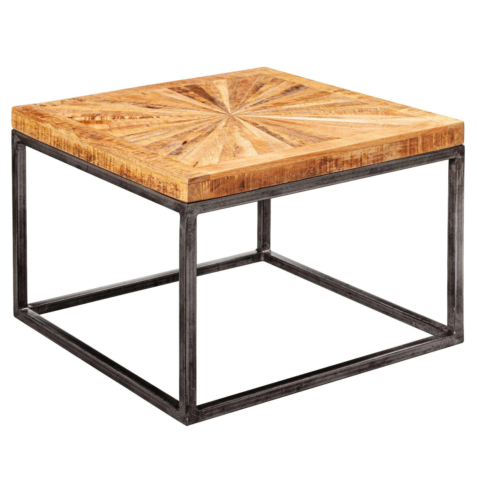 COUCHTISCH Mango Massivholz Metallgestell 55x40x55 cm Industrial Design Modern - Schwarz/Braun, Holz/Metall (55/55/40cm) - KADIMA DESIGN