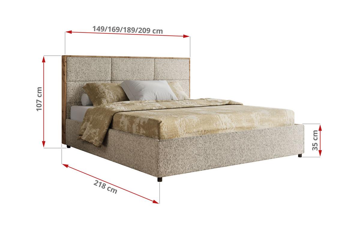 POLSTERBETT LERIO CLASSIC 200/200 - Dunkelbeige Strukture - Multipocket-Matratze - Bronzefarben, Textil (200/200cm) - MKS