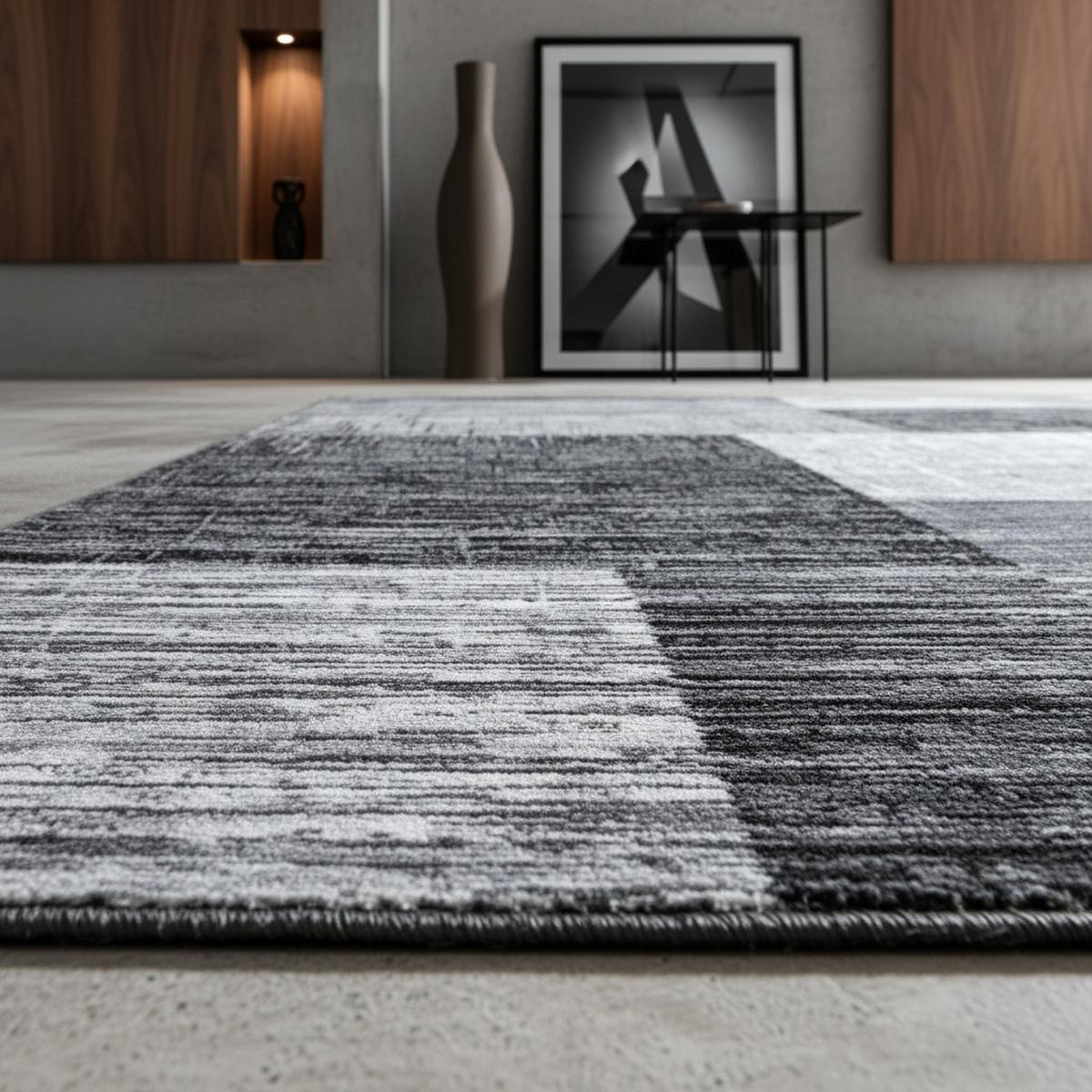 TEPPICH Kurzflor INN in Schwarz, abstrakt kariert, 120 x 170 cm - Schwarz, Textil (120/170cm) - KADIMA DESIGN