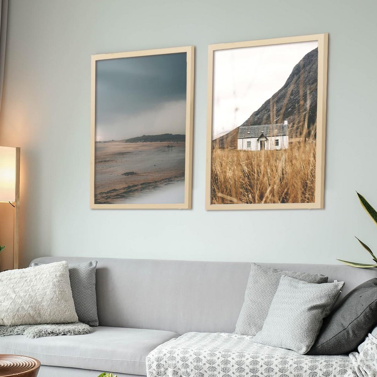 RAHMEN Set mit 6 aus MDF und Acrylglas Schutz und Aussteller für Fotografien, Bilder, Poster, Gemälde, Dekoration für Haus Farbe Hellholz 50X70 cm - Beige, Holz (50/3cm) - Nacnic