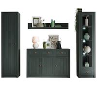 WOHNWAND grün Landhaus 4-teilig 270 cm, Wohnkombination mit viel Stauraum - Chromfarben/Schwarz, Glas/Holzwerkstoff (270/198/43cm) - Furn.Design