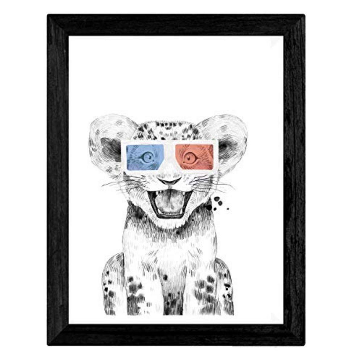 POSTER Set mit 4 „Tiere mit 3DBrille“ A4 Rahmenlos - Klar, Papier (29.7/3cm) - Nacnic