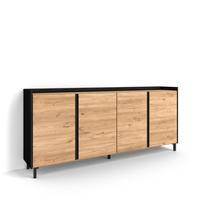 SIDEBOARD, Eiche und Schwarz, 207/35/91cm, mit Beinen - Eichefarben, Holzwerkstoff (207/91/35cm) - Skraut Home