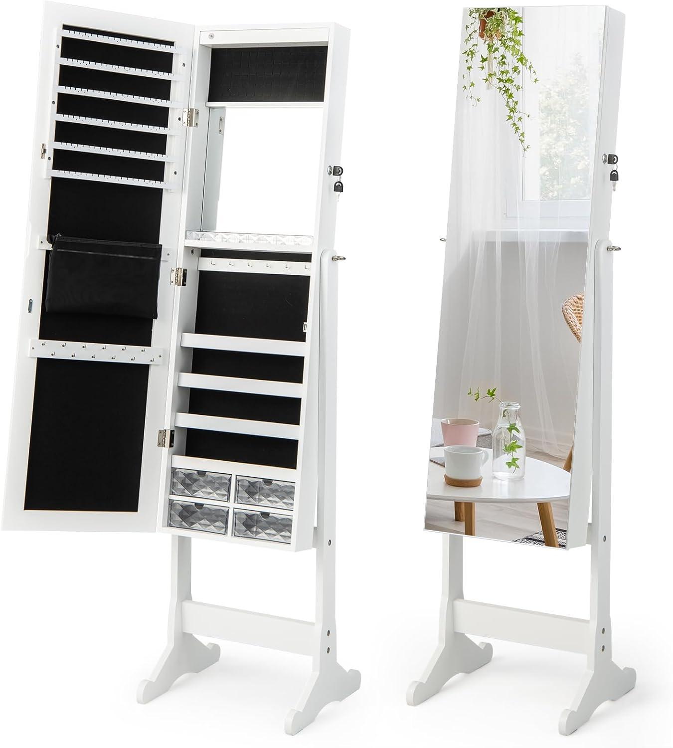 SCHMUCKSCHRANK neigungsverstellbar Weiß - Weiß, Holz (41/158/36cm) - COSTWAY