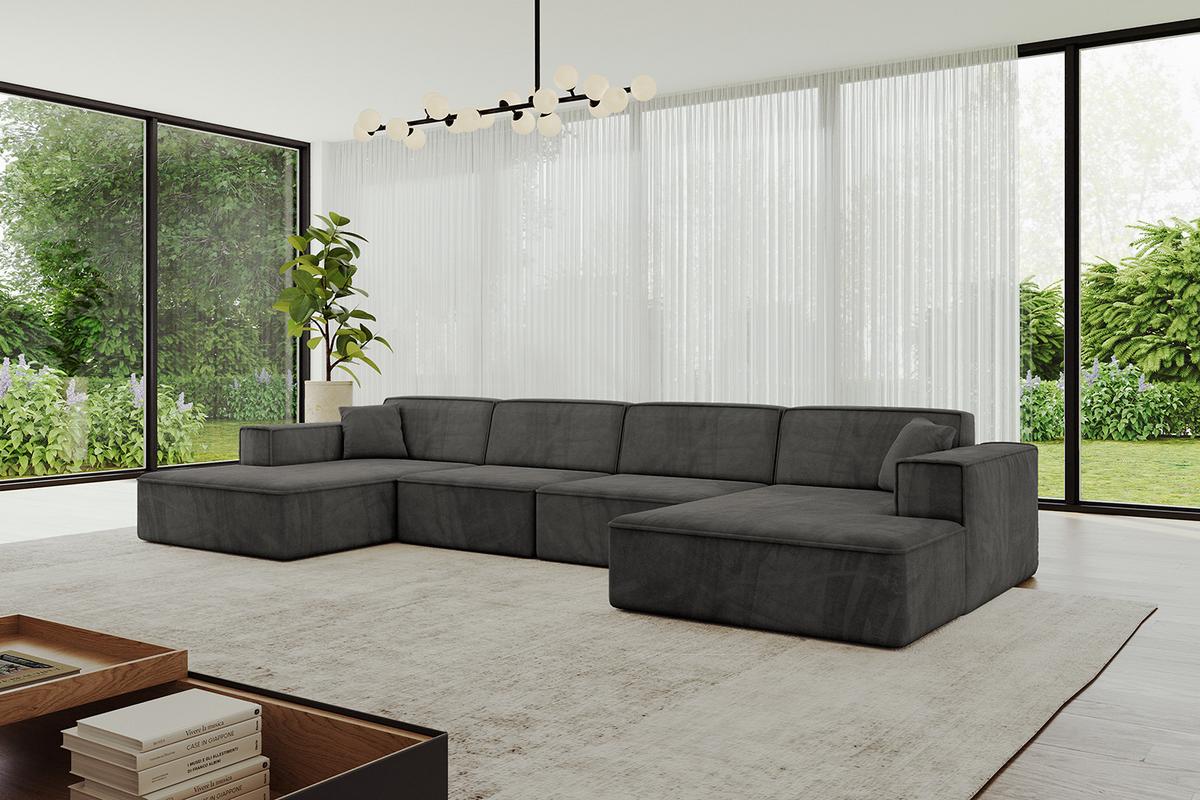 WOHNLANDSCHAFT IREA-U2-v4 - 386x165x77 cm Ecru - Anthrazit, Holzwerkstoff/Textil (386/77/165cm) - ALTDECOR