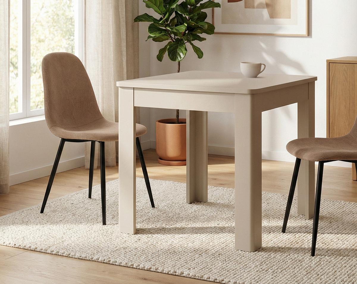 ESSTISCH samt quadratisch 80 x 80 cm, Küchentisch mit Schubkasten - Beige, Holzwerkstoff (80/80/76.5cm) - Furn.Design