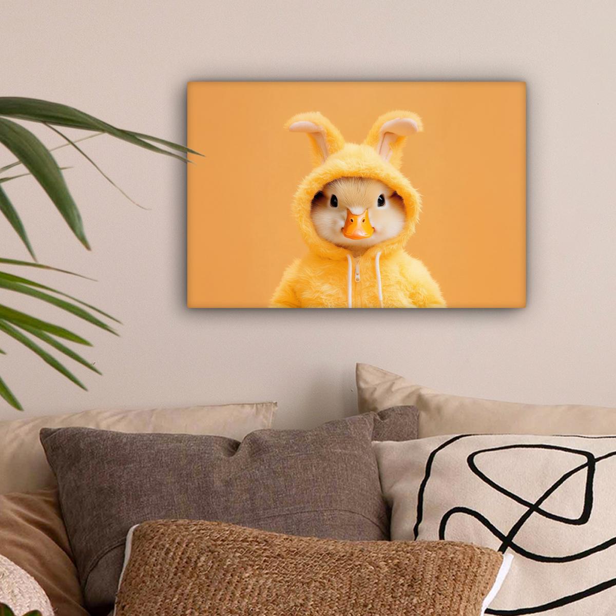 LEINWANDBILD Osterhase - Kostüm - Ente Deko Schlafzimmer 30x20 cm - Gelb, Textil (30/20cm) - MuchoWow
