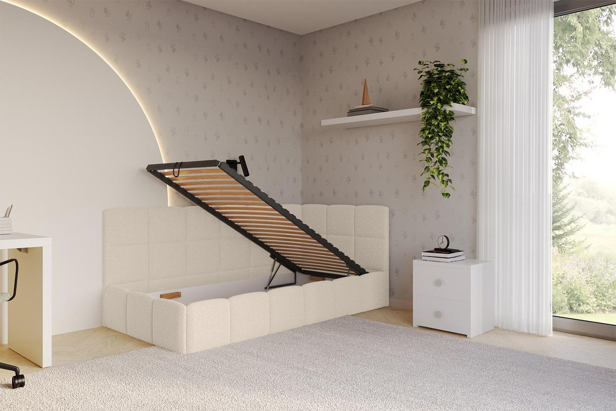 EINZELBETT Jugendbett mit Bettkasten Links, mit Matratze - LIVY 90x200 Dunkelbeige - Mokka, Holzwerkstoff/Textil (90/200cm) - ALTDECOR
