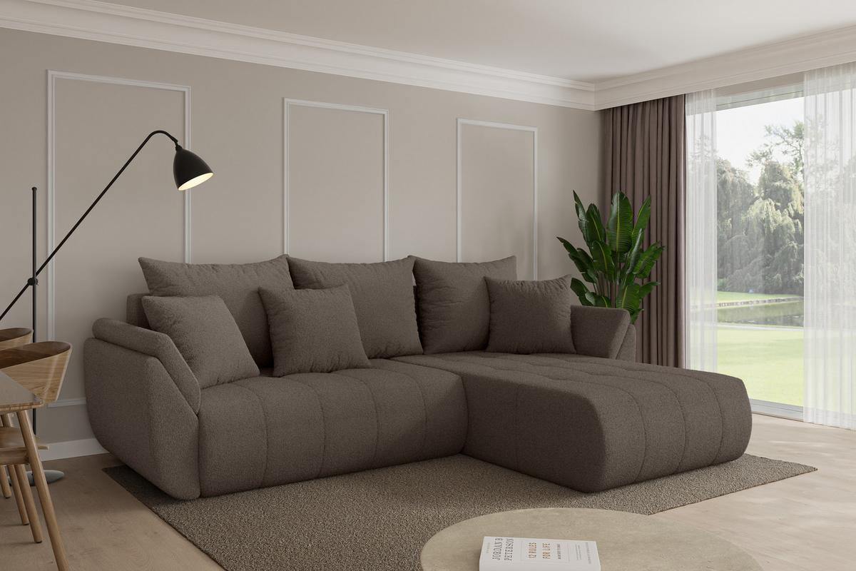 ECKSOFA mit Schlaffunktion Ottomane Rechts TOKO-L 277x194x86 Braun Bouclé - Schwarz/Braun, Holzwerkstoff/Kunststoff (277/194cm) - ALTDECOR