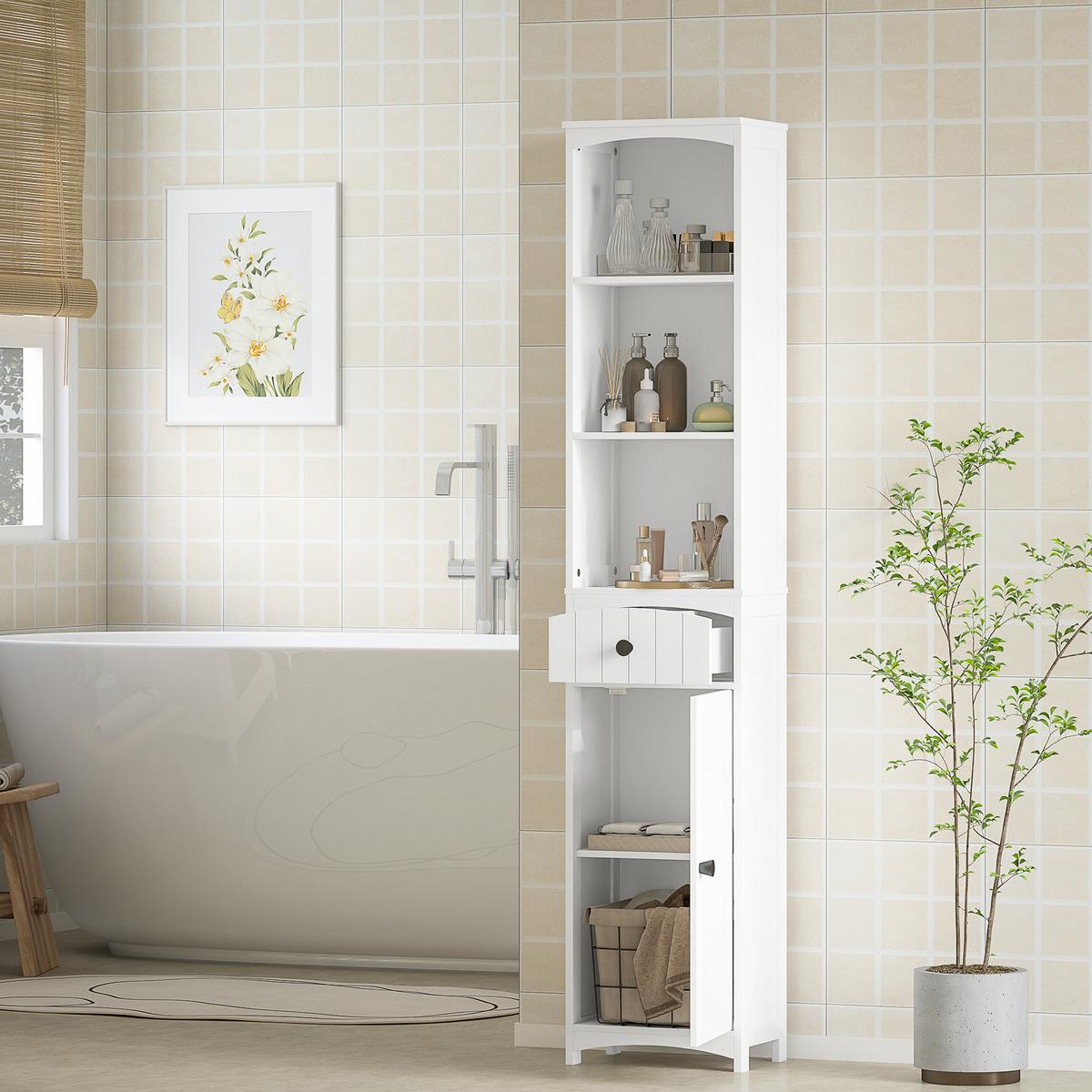HOCHSCHRANK mit 3 Regalen, 1 Schublade, Weiß, 34x24x170,5cm - Weiß, Holz (24/170.5/34cm) - HOMCOM