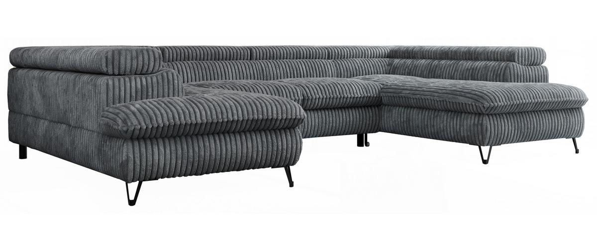 WOHNLANDSCHAFT PETER U Cord Dunkelgrau - Dunkelgrau/Schwarz, Textil/Metall (346/76/208cm) - MKS