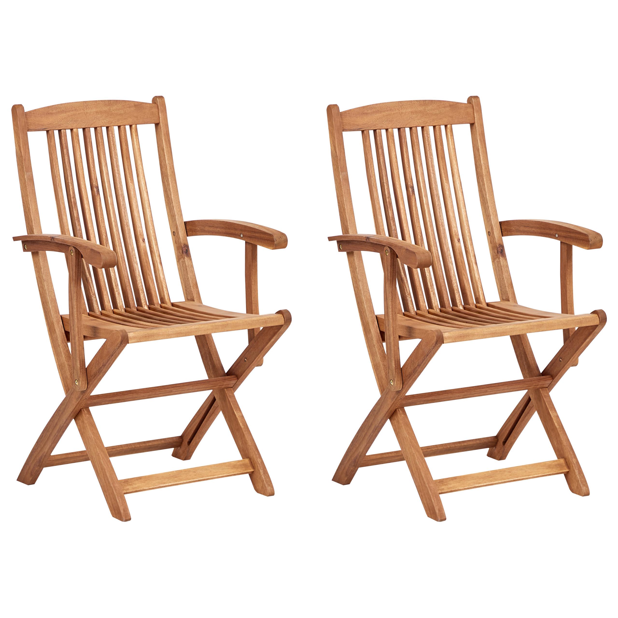 GARTENSTUHL 2er-Set Holz Heller Holzfarbton Maui II - Blau/Schwarz, Holz (46/92/48cm) - Beliani
